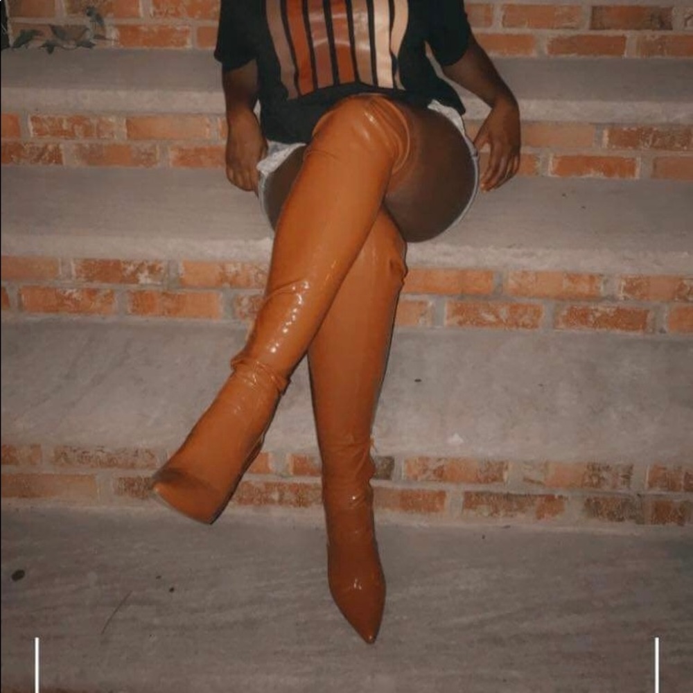 Steve Madden Latex Brown Over Thigh High Boots
